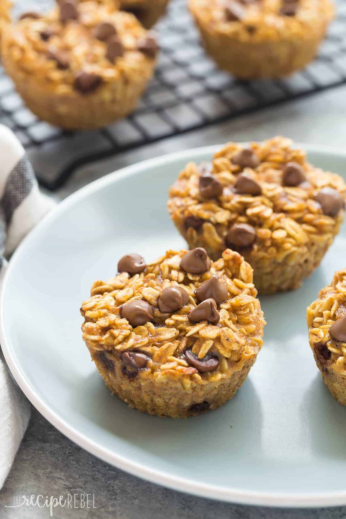Pumpkin Chocolate Chip Baked Oatmeal Cups + VIDEO