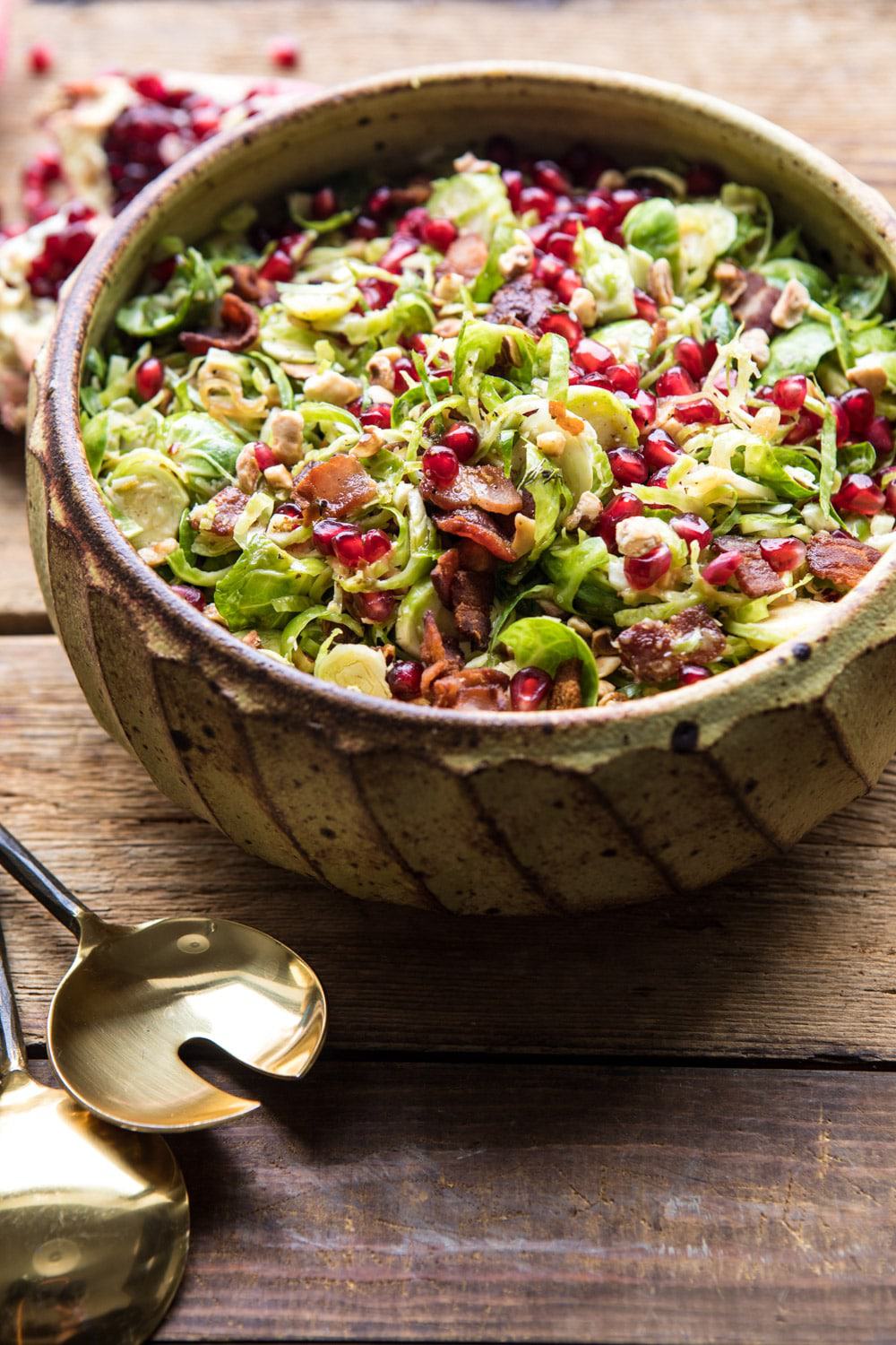 Shredded Brussels Sprout Bacon Salad with Warm Cider Vinaigrette. [Video]