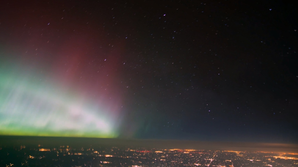 Northern lights seen from plane in timelapse video